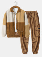 Men's Teddy Fleece Jacket and Corduroy Cargo Jogger Set