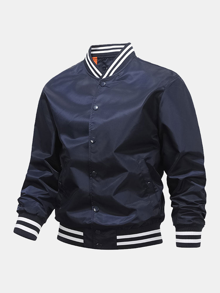Men's Classic Baseball Bomber Jacket – Snap-Button Varsity Style Outerwear