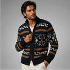 Men's Jacquard Shawl-Collar Cardigan – Patterned Knit