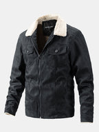 Men's Teddy-Lined Faux Suede Jacket – Warm Winter Zip-Up Outerwear