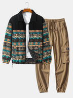Men's Printed Teddy Fleece Jacket and Corduroy Cargo Jogger Set