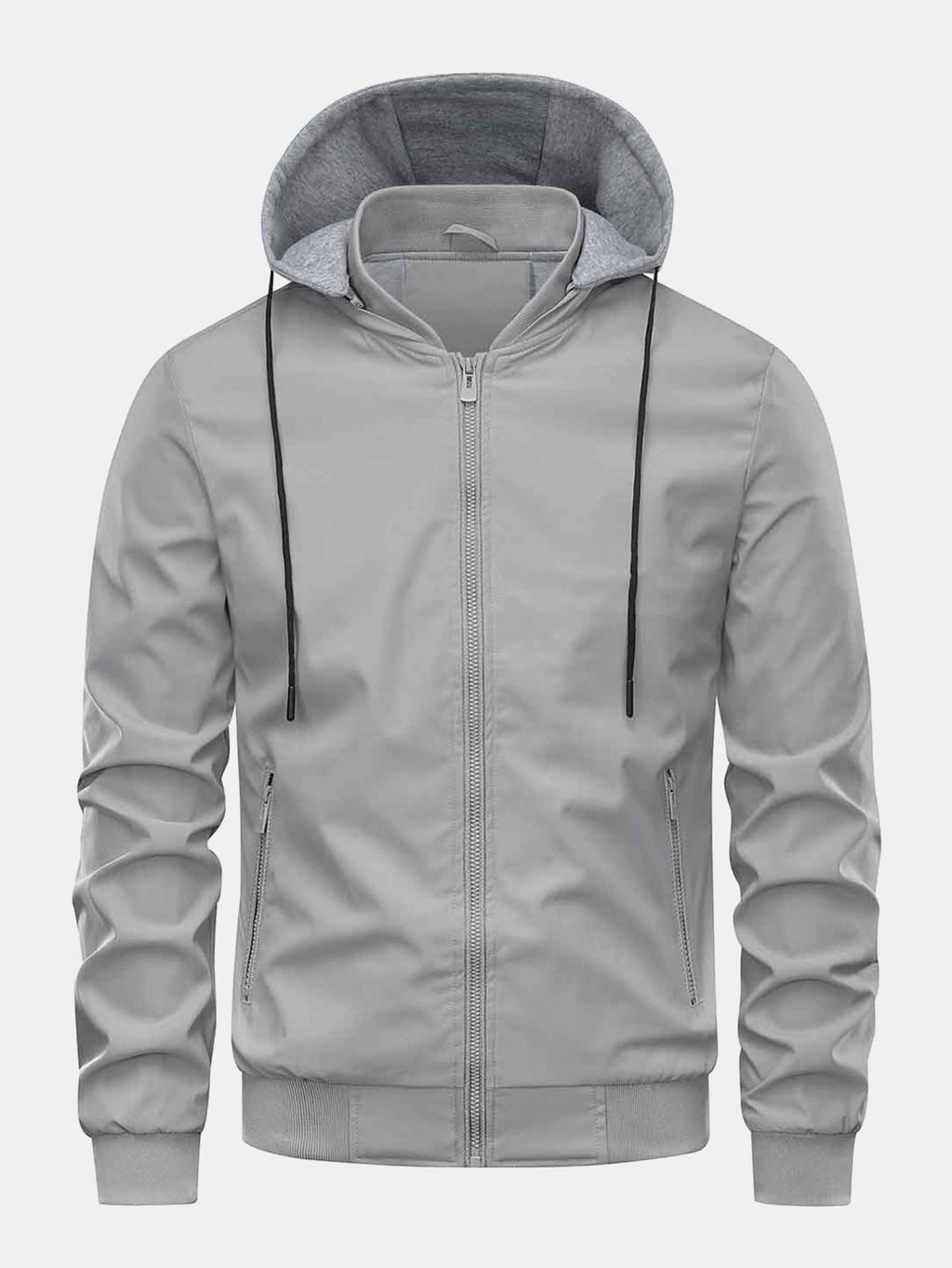 Men's Zip-Up Bomber Jacket with Detachable Hood