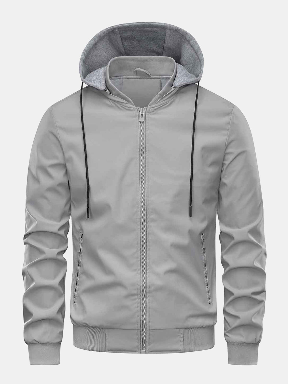 Men's Zip-Up Bomber Jacket with Detachable Hood