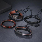 Men's Braided leather-look Wrap Bracelet Set
