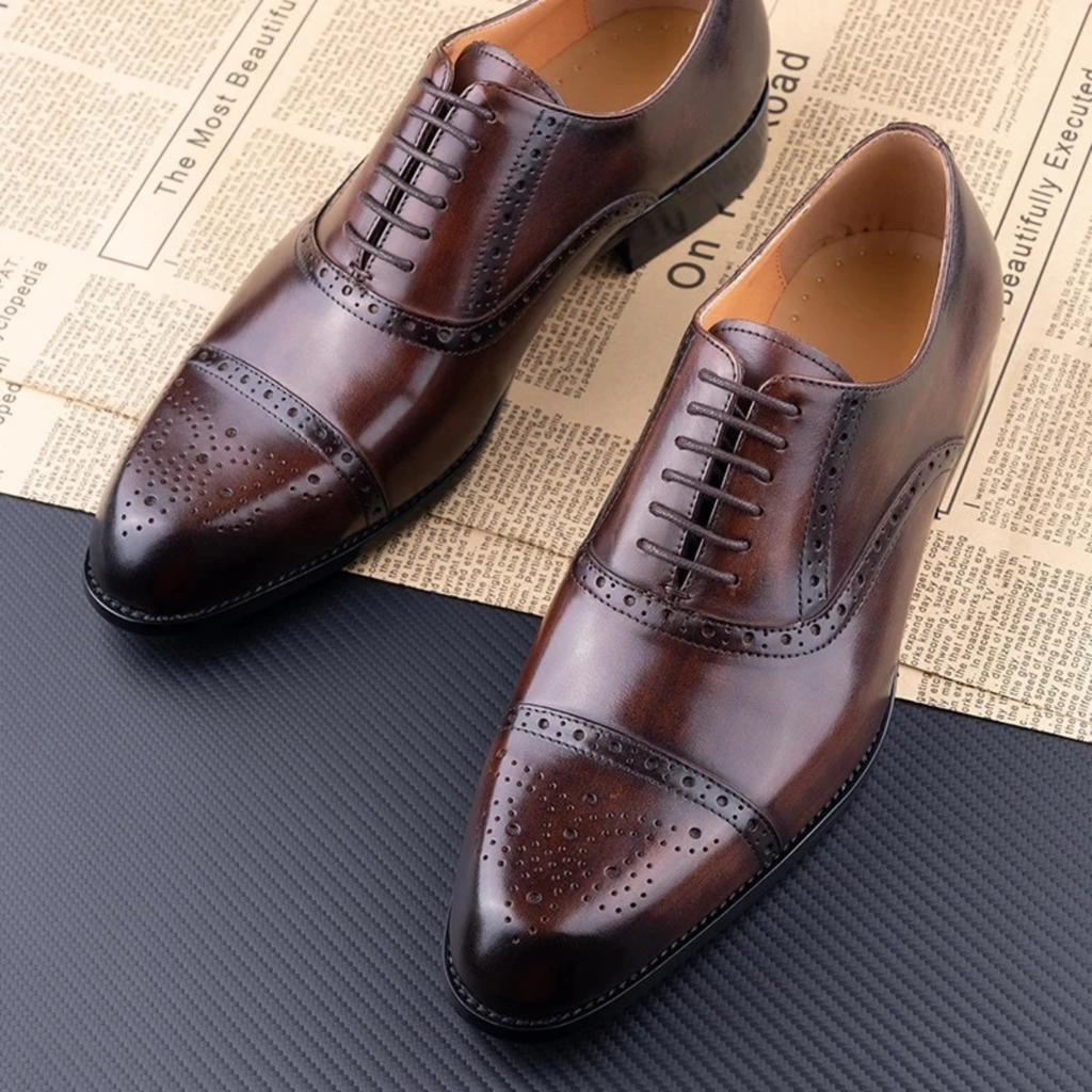 Men's Leather-Look Brogue Dress Shoes – Formal Lace-Up