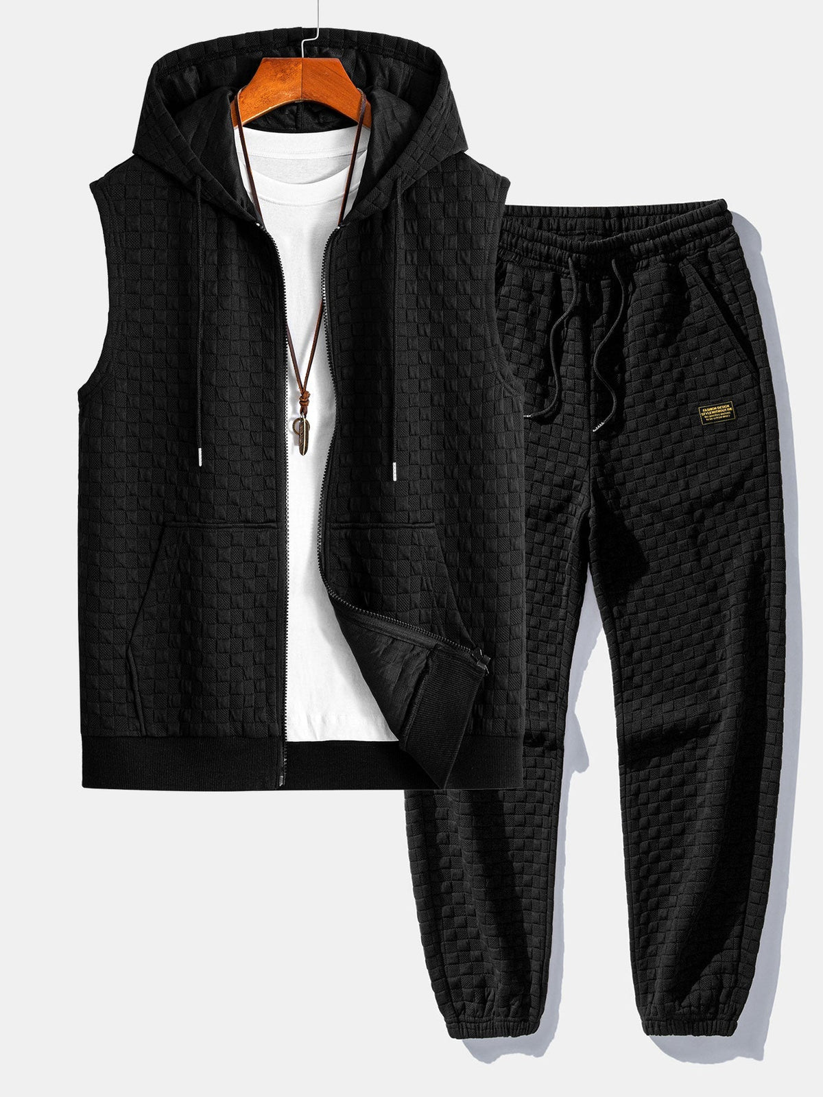 Men's Sleeveless Hooded Vest Tracksuit – Textured Jogger Co-Ord