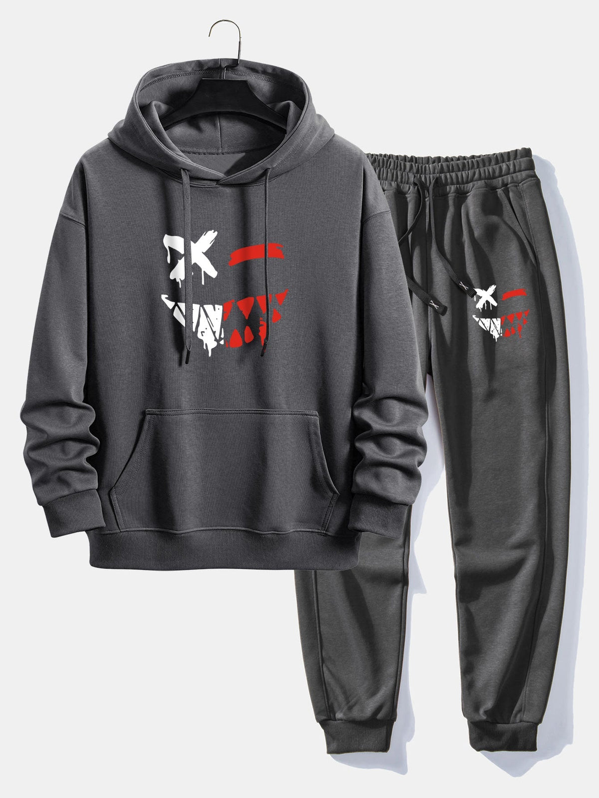 Men's Casual Two-Piece Tracksuit – Cotton Blend Printed Hoodie
