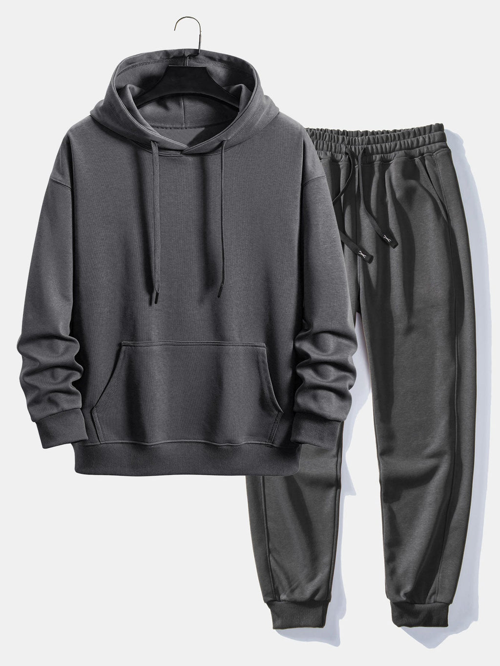 Men's Basic Tracksuit Set – Pullover Hoodie and Cuffed Joggers