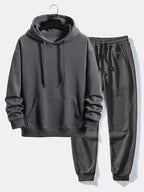 Men's Basic Tracksuit Set – Pullover Hoodie and Cuffed Joggers