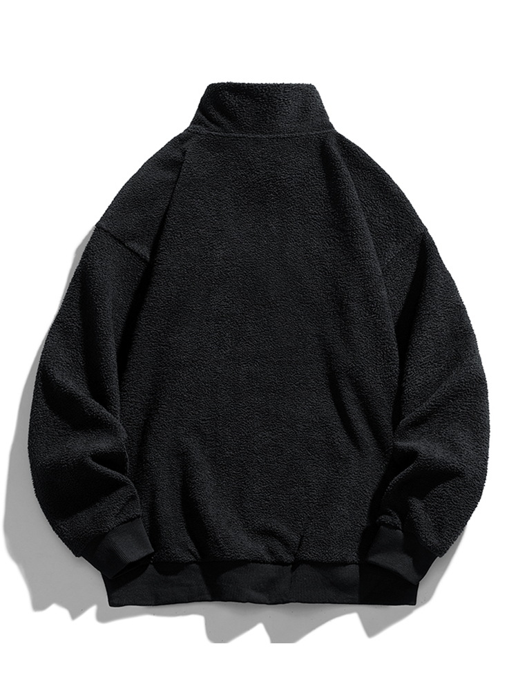 Men's Teddy Fleece Half-Zip Sweatshirt – Relaxed Fit Warm Pullover