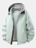Men's Relaxed Fit Bomber Jacket with Detachable Hood