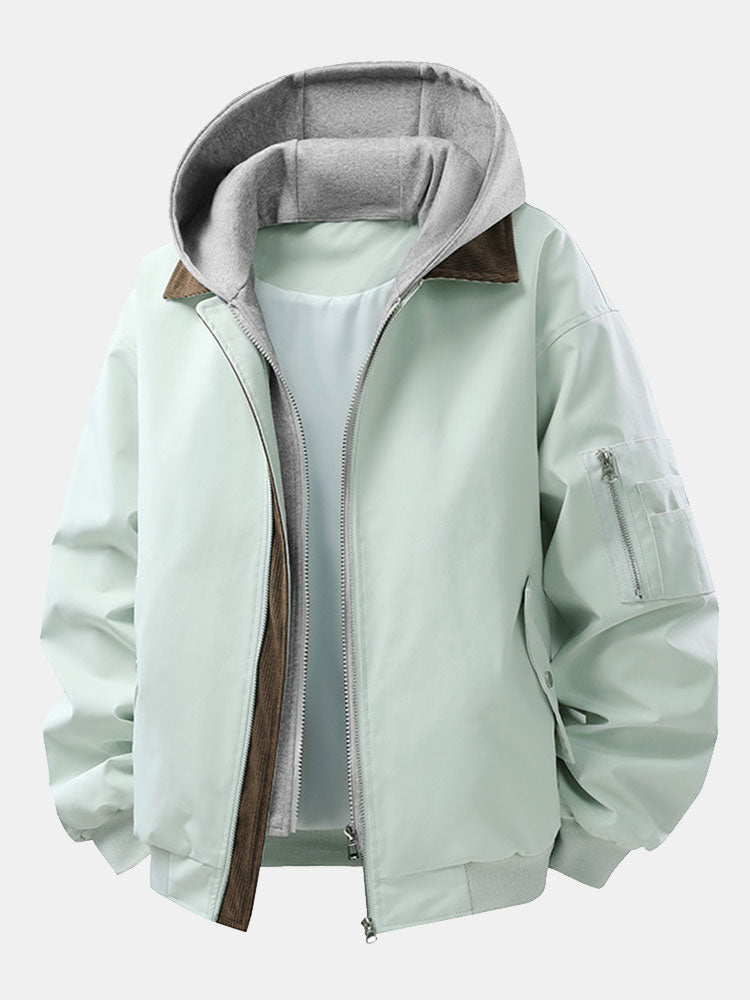 Men's Relaxed Fit Bomber Jacket with Detachable Hood