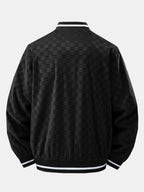 Men's Checkerboard Faux Suede Varsity Bomber Jacket