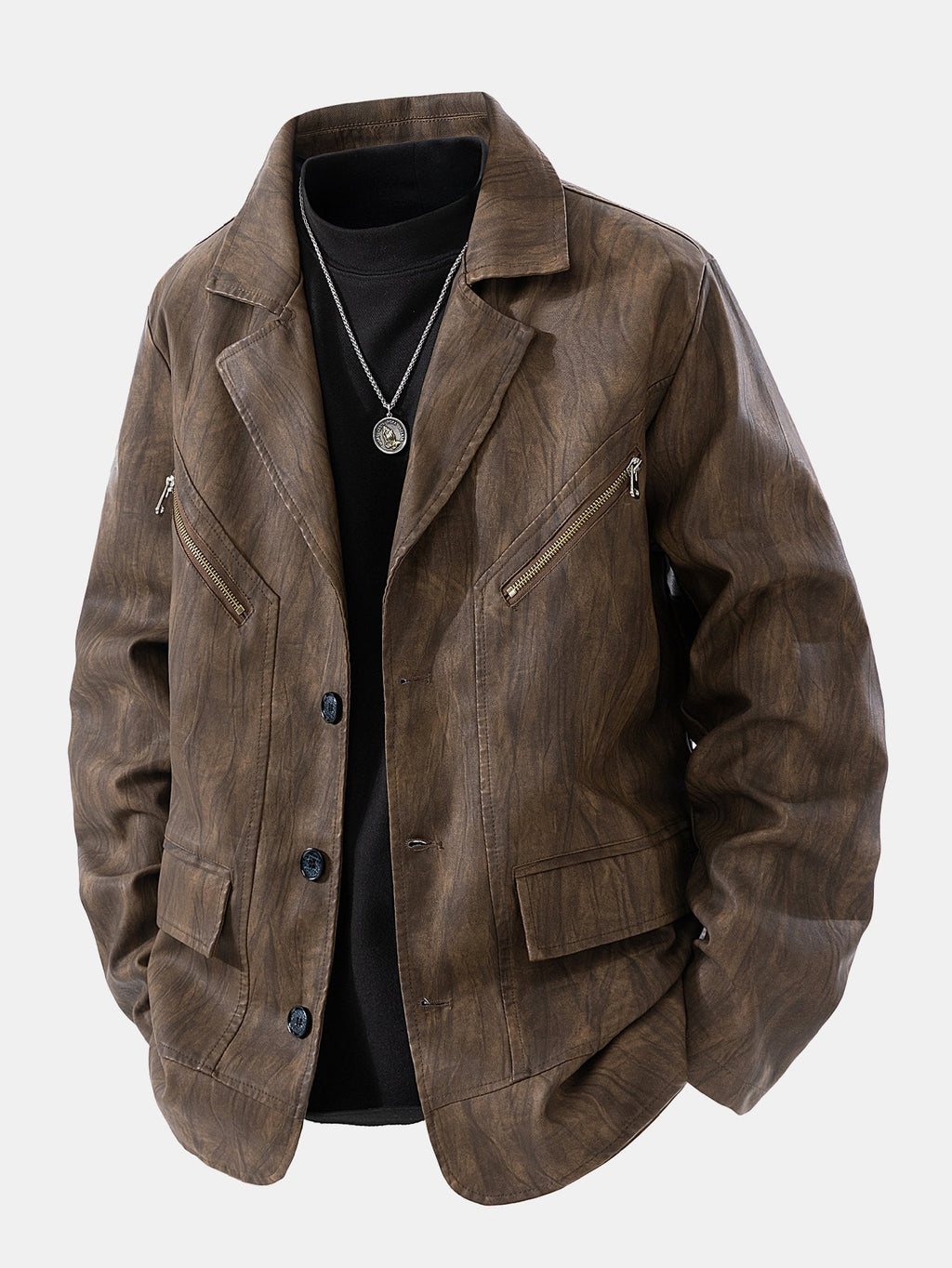 Men's Vintage Textured Faux Leather Jacket