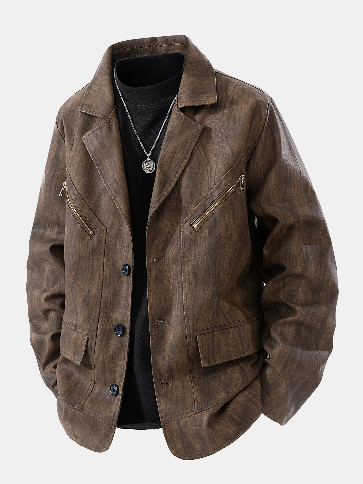Men's Vintage Textured Faux Leather Jacket