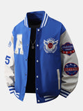 Men's Embroidered Varsity Bomber Jacket with Ribbed Trims