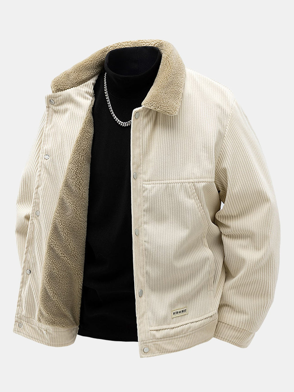 Men's Sherpa-Lined Corduroy Jacket with Snap Buttons
