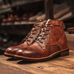Men's Lace-Up Ankle Boots with Rounded Toe