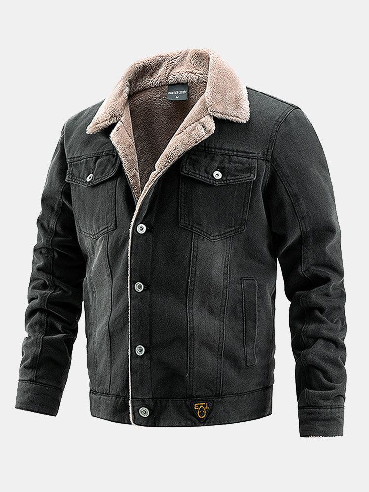 Men's Sherpa-Lined Denim Jacket with Button Front