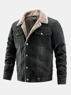 Men's Sherpa-Lined Denim Jacket with Button Front