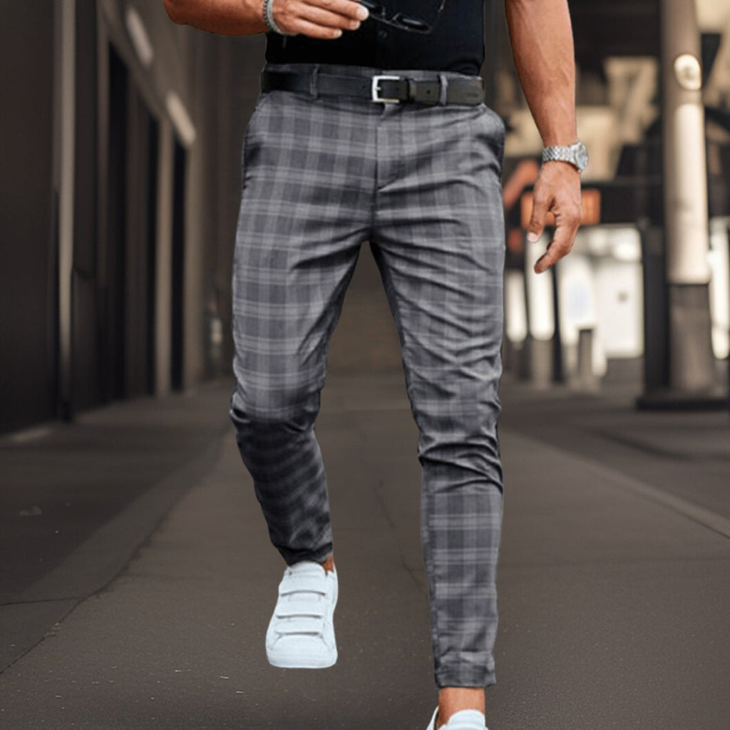 Men's Plaid Slim-Fit Chinos – Smart Casual Trousers