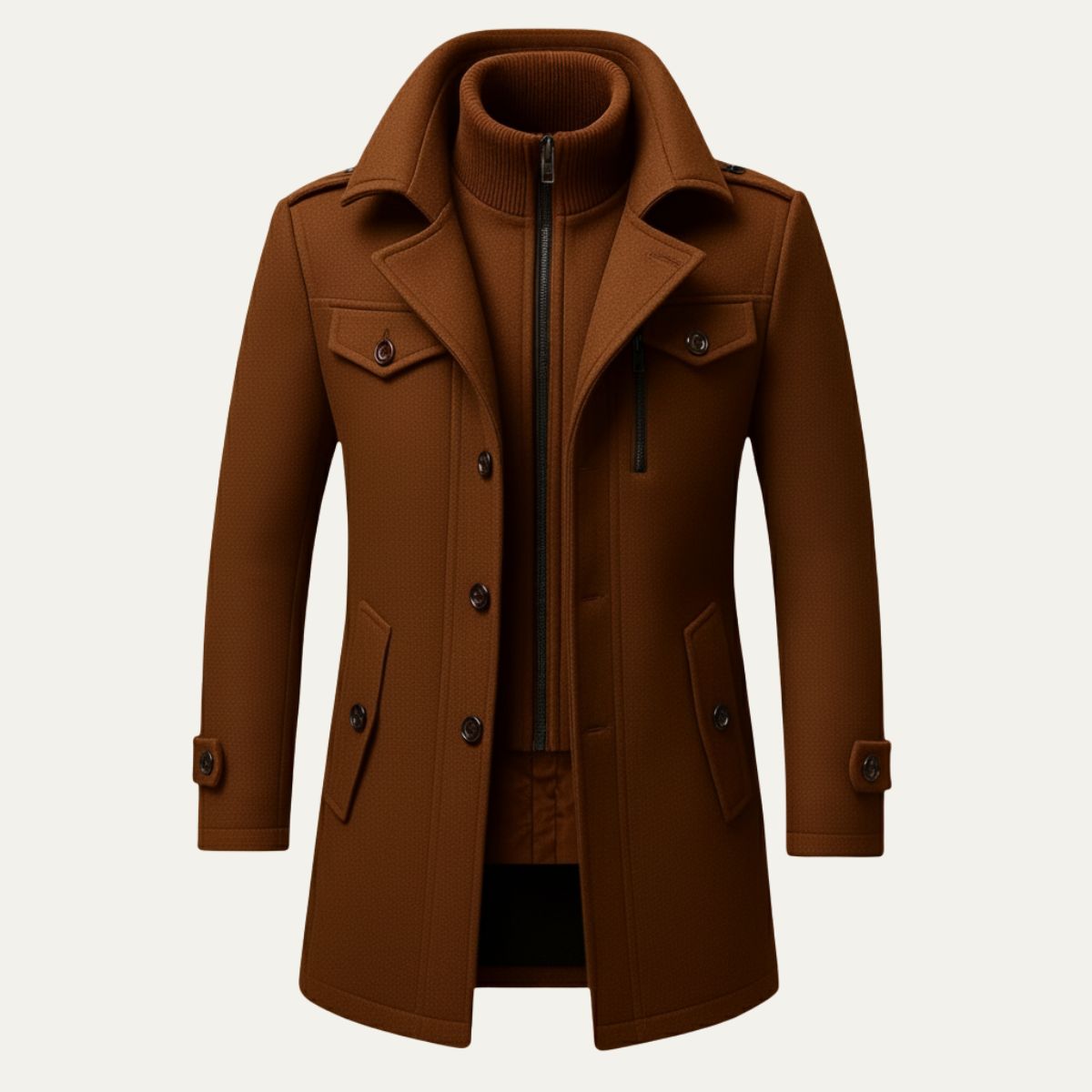 Men's Double-Layer Warm Coat – Zip Inner Layer and Button Front