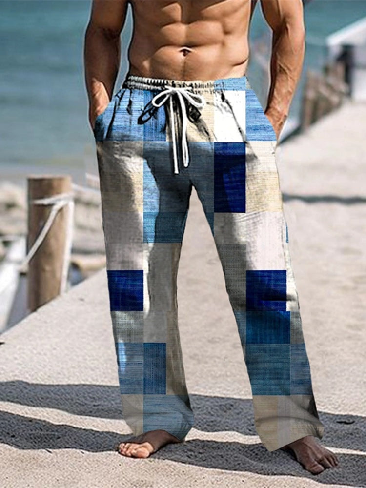 Men's Patchwork Cotton-linen-look Trousers