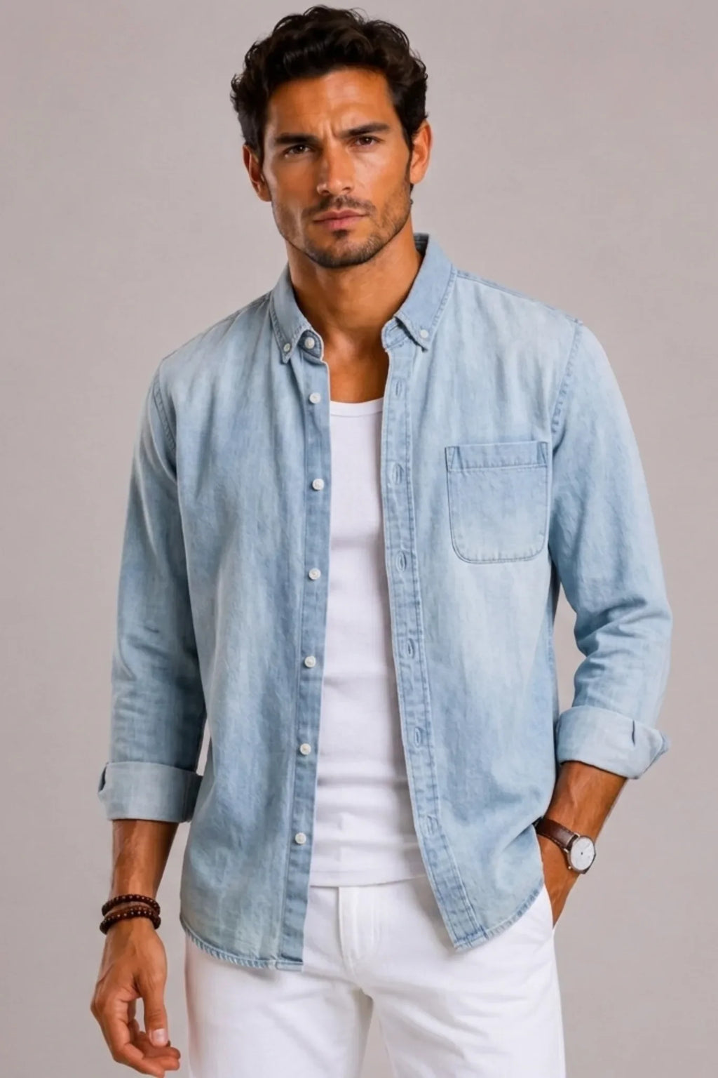 Men's Denim Shirt Long-sleeve