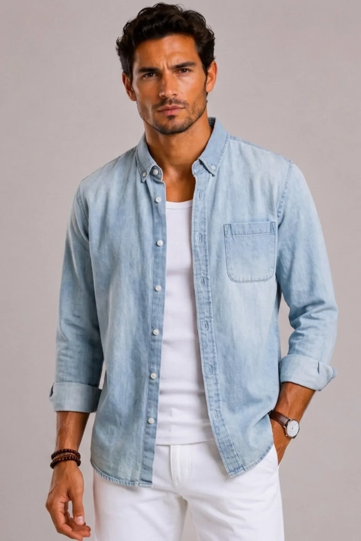 Men's Denim Shirt Long-sleeve