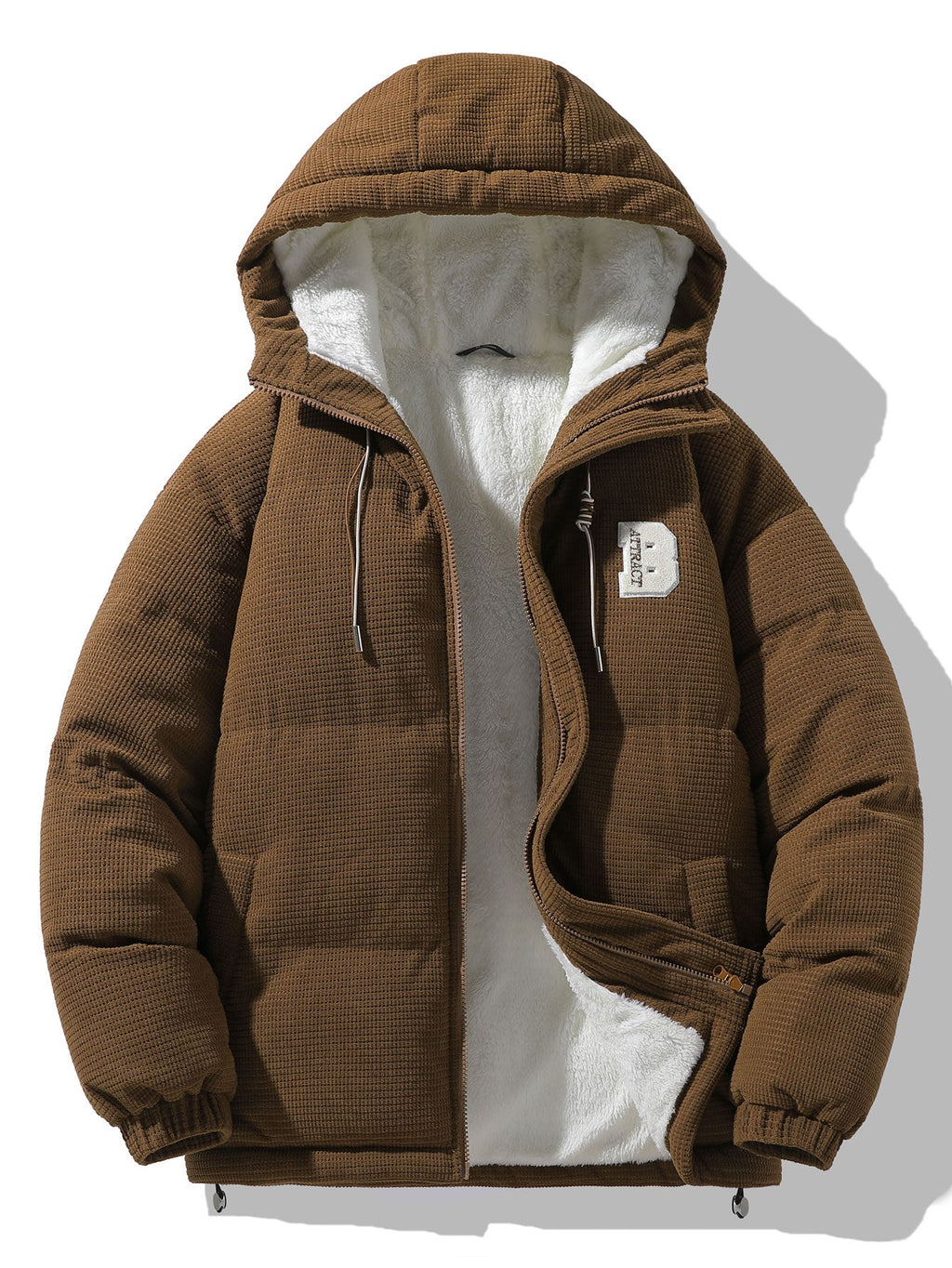 Men's Hooded Corduroy Puffer Jacket – Plush Teddy Fleece Lining