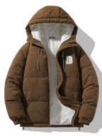 Men's Hooded Corduroy Puffer Jacket – Plush Teddy Fleece Lining