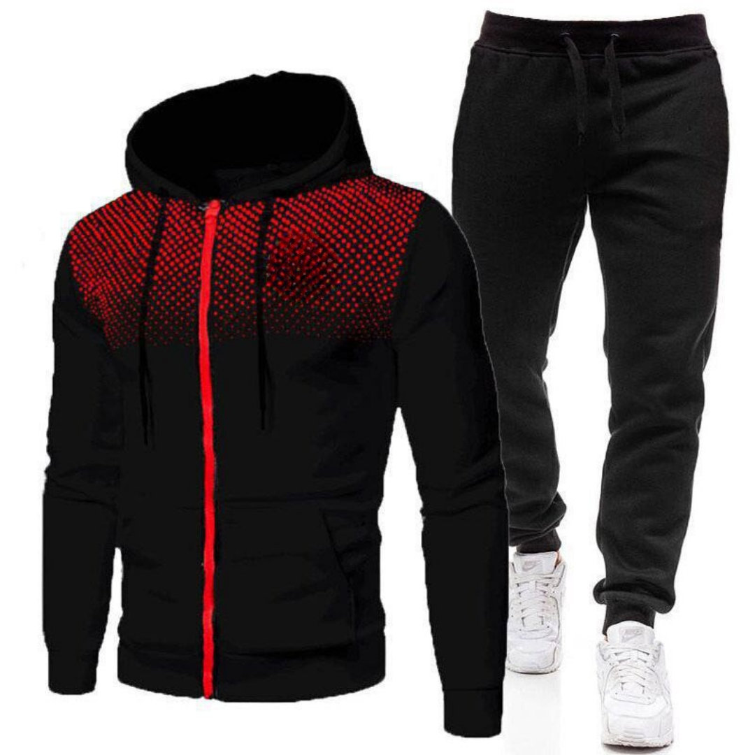 Men's Two-Piece Hooded Tracksuit – Zip-Up Sports Jacket and Jogging