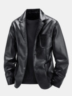 Men's Faux Leather Blazer with Notched Lapels