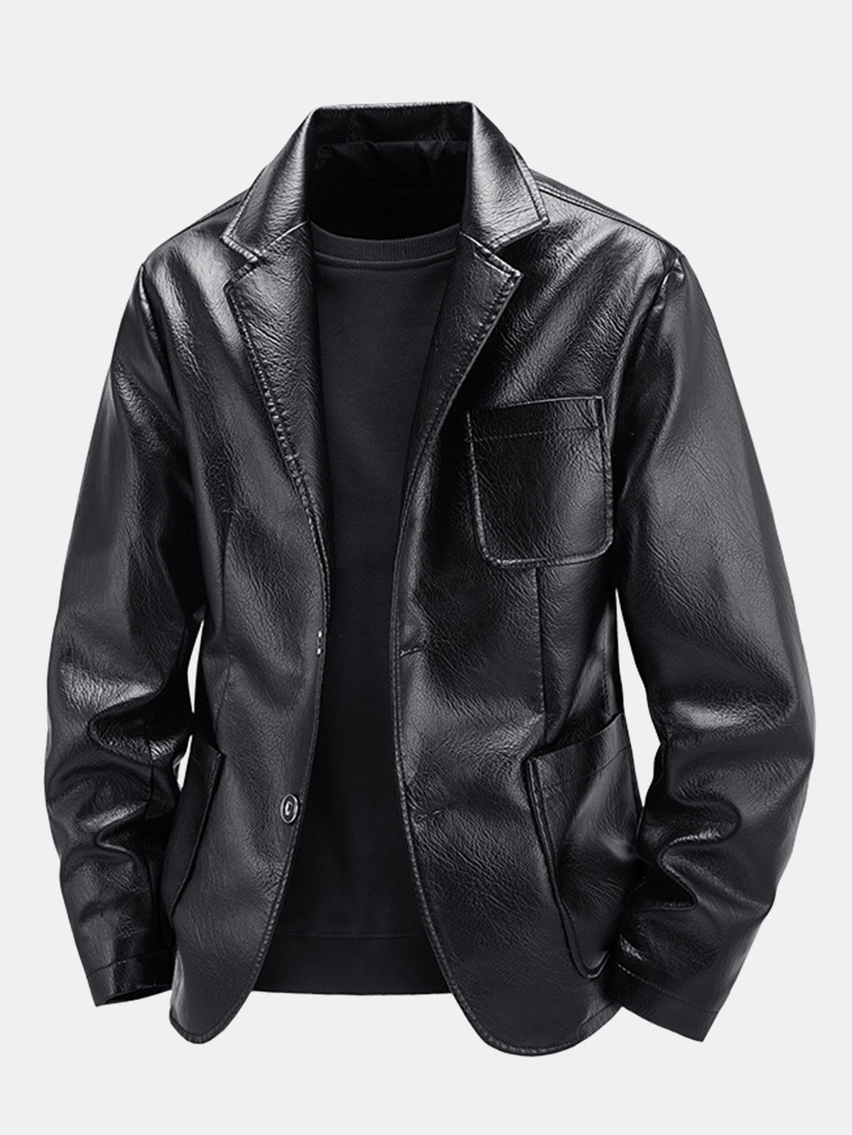 Men's Faux Leather Blazer with Notched Lapels