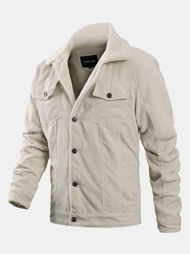 Men's Sherpa-Lined Corduroy Jacket with Button Front