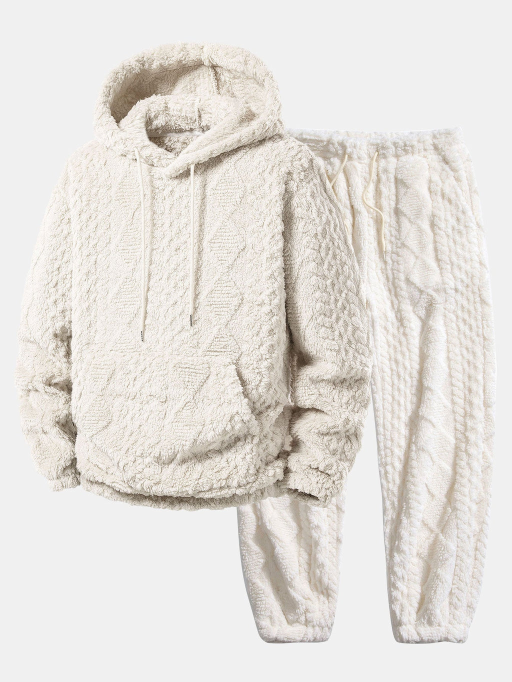 Men's Textured Teddy Tracksuit – Relaxed Hoodie and Joggers