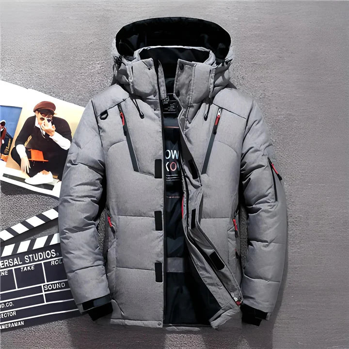 Men's Hooded Down Winter Jacket – Water-Resistant Multi-Zip Outerwear