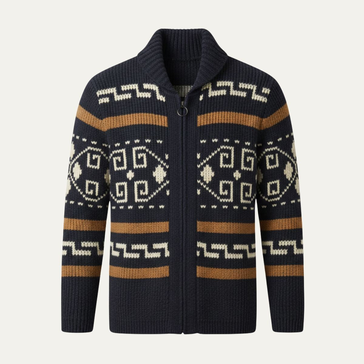 Men's Jacquard Shawl-Collar Cardigan – Patterned Knit
