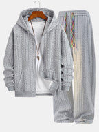 Men's Textured Zip Hoodie Tracksuit – Jacquard Straight-Leg Set