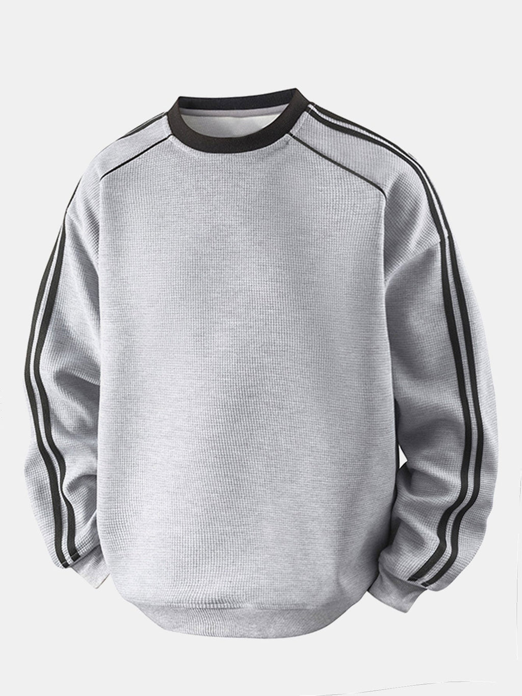 Men's Striped Waffle Crew Neck Sweatshirt