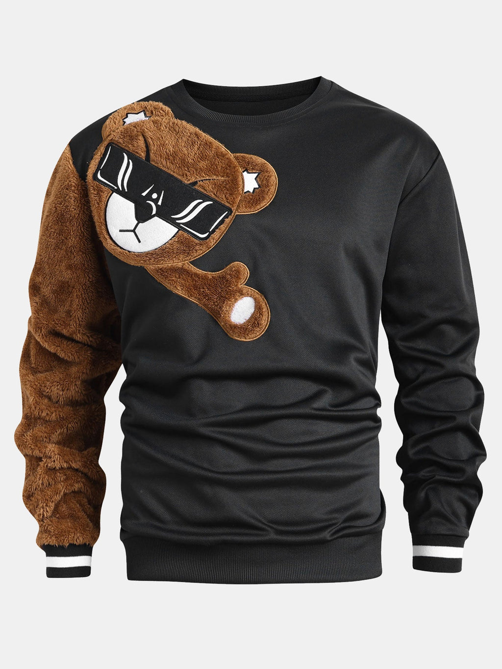 Men's Plush Appliqué Crew Neck Sweatshirt
