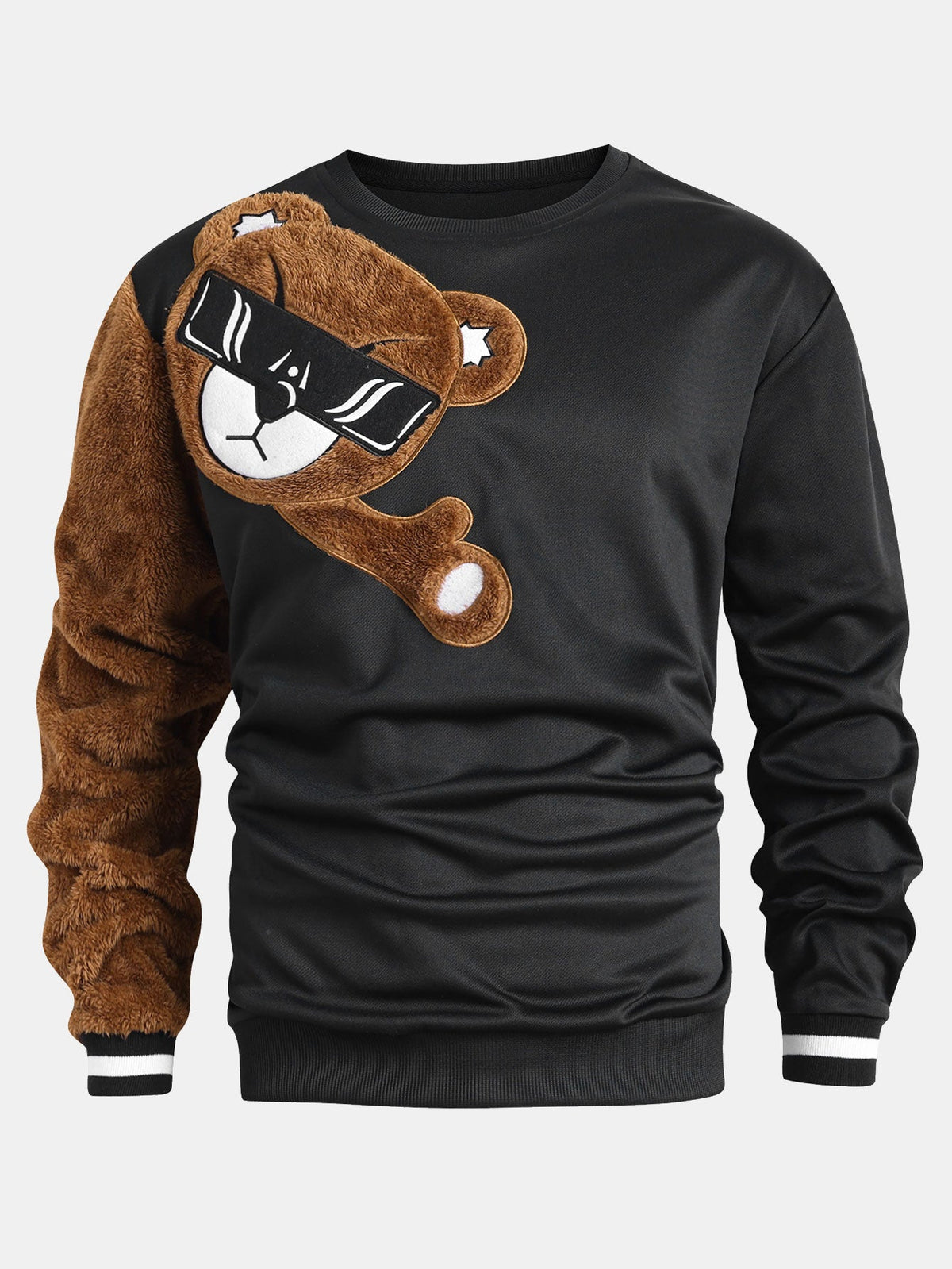 Men's Plush Appliqué Crew Neck Sweatshirt