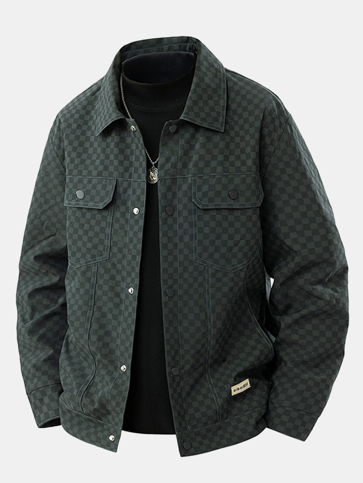 Men's Checkerboard Trucker Jacket with Chest Pockets