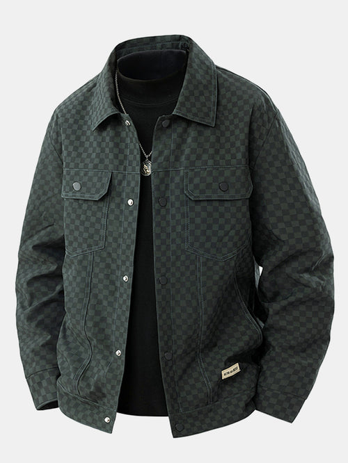 Men's Checkerboard Trucker Jacket with Chest Pockets