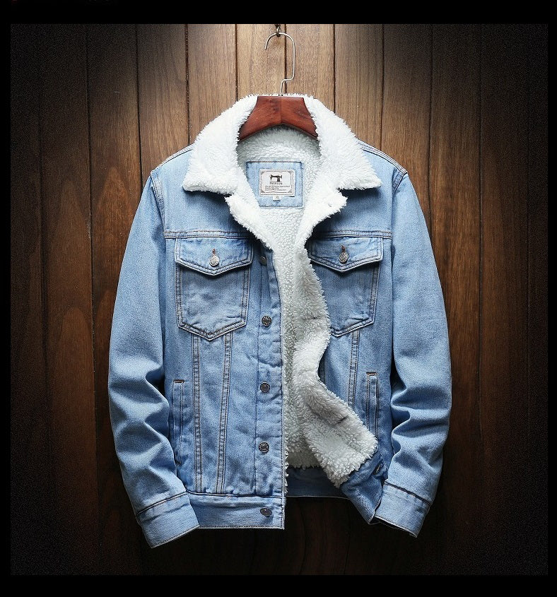 Men's faux fur-Lined Denim Jacket – Button-Front Layer