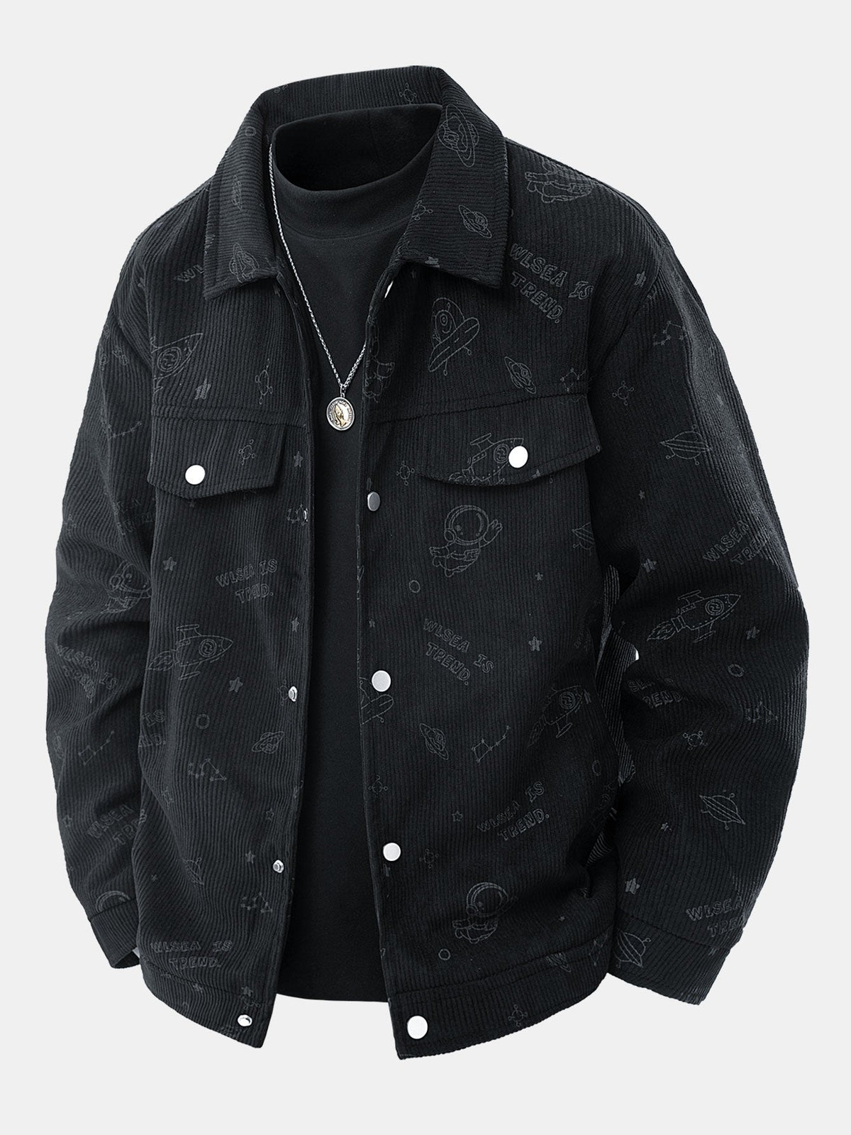 Men's Printed Corduroy Jacket with Snap Buttons