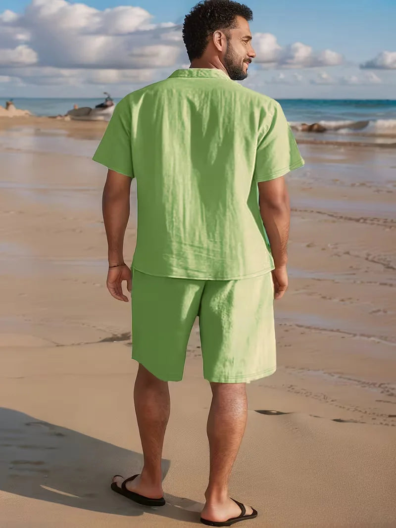 Men's Short Sleeve Shirt and Shorts Set in Apricot