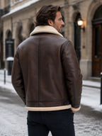 Men's Leather-Look Aviator Jacket – Faux Shearling Lining