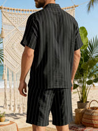 Men's Vertical Stripe Shirt and Shorts Set
