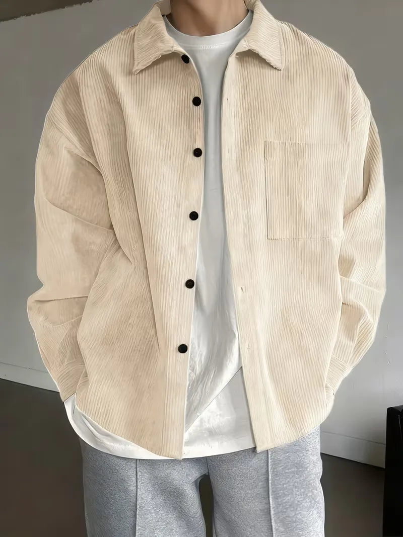 Men's Ribbed Long Sleeve Shirt with Chest Pocket
